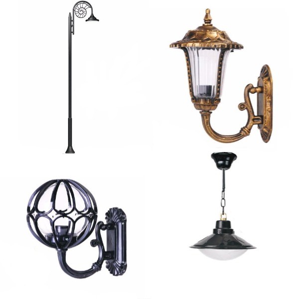 döküm aydınlatma direkleri, bakır armatürler, alüminyum metal ışıklandırmalar